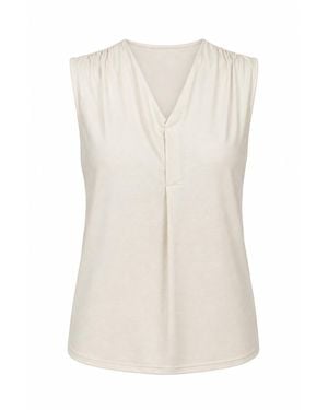 Conquista Neutrals Pleated V-Neck Sleeveless Top - White