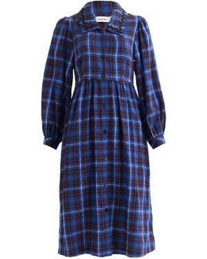 Louche Catlin Winter Check Button Through Midi Dress – - Blue