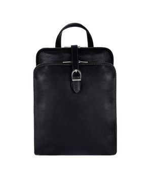 Time Resistance Convertible Leather Backpack Shoulder Bag - Black