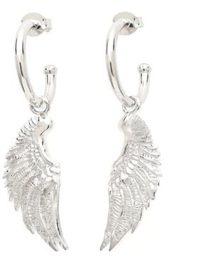 Seven Saints Angel Wing Hoop Earrings, Rhodium Over Sterling - Metallic
