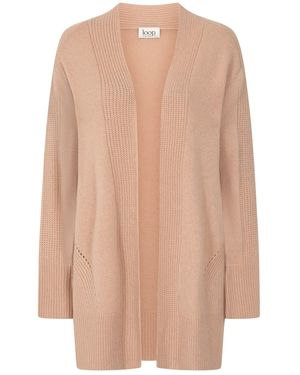 Loop Cashmere Neutrals Ribbed Detail Edge To Edge Cardigan - Natural