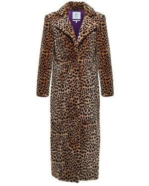 Maison sél Animal Print Pony Hair Fur Coat With Satin Lining - Brown