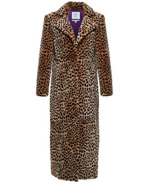 Maison sél Animal Print Pony Hair Fur Coat With Satin Lining - Brown