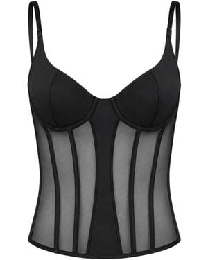 OW Collection Sivara Mesh Corset Top - Black