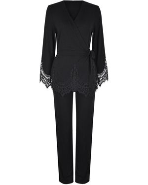 Oh!Zuza Opera Long Wrap Pyjama Set With Lace – - Black
