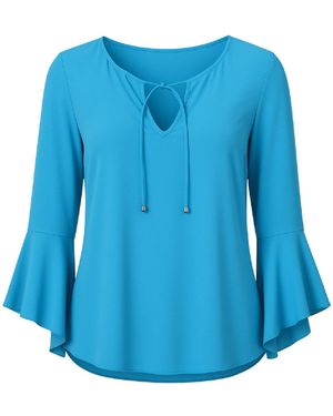 Conquista Elegant Blouse With Tie-Neck Detail & Flared Sleeves — Sophisticated Style For Work Or Evening - Blue