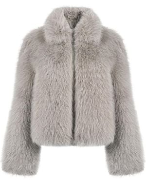 ISSY LONDON Neutrals Karla Bomber Jacket Vegan Luxe Faux Fur Soft Taupe - Grey