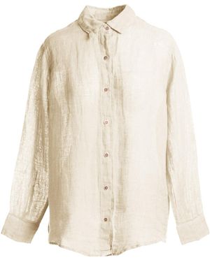 Haris Cotton Neutrals Linen Gauze Shirt - Natural