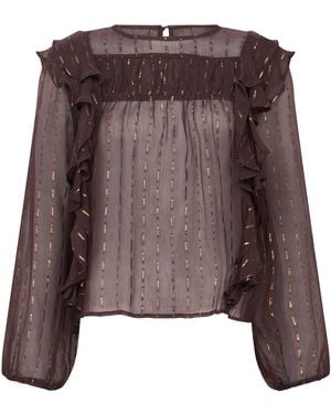 Rose & Nancy Eva Chiffon Ruffle Blouse - Brown