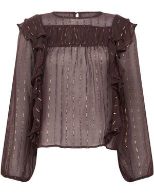 Rose & Nancy Eva Chiffon Ruffle Blouse - Brown