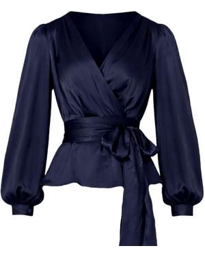 SACHA DRAKE Satin Faux Wrap Top - Blue