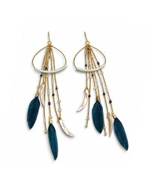 Adha Zelma Tsurai Crescent Dentalium And Abalone Chandelier Earrings - Blue