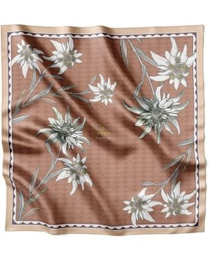 Lamberty Munich Neutrals Edelweiss Alpen-Glow Midi Silk Scarf - Brown