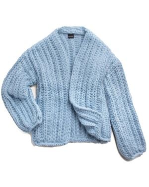 Saachi Chunky Knit Oversized Sky Cardigan Jumper - Blue