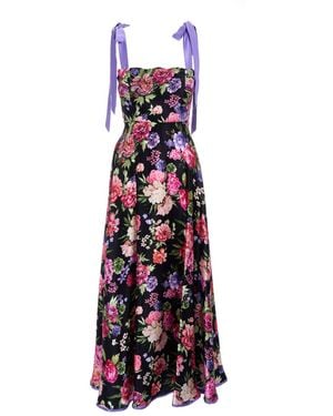Sofia Tsereteli Floral Print Evening Gown - Purple