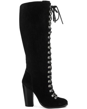 Rag & Co Street-Slay Antique Eyelets Lace Up Knee Boots - Black
