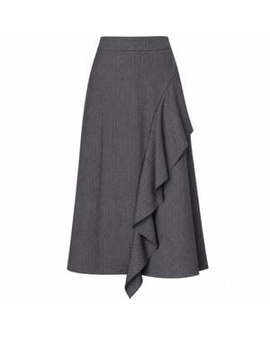 Smart and Joy Flared Midi Skirt With Asymmetrical Ruffles - Grey