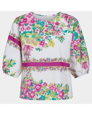 Conquista Floral Print Top With Bishop Sleeves - Multicolor