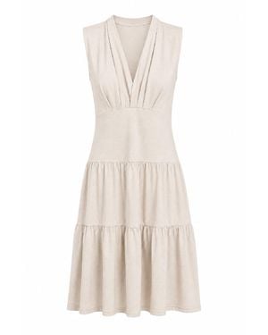 Conquista Neutrals Draped V-Neck Tiered Jersey Dress - Natural