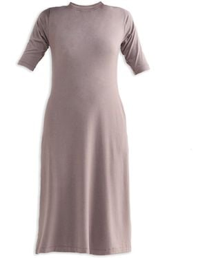 REISTOR High Crew Neck Elbow Sleeves Fitted Dress - Brown