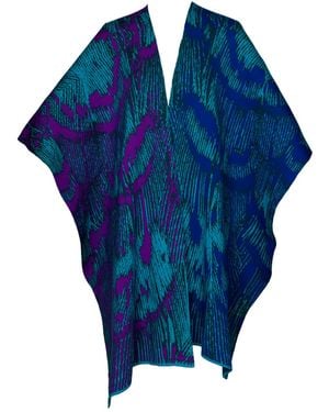 Essien & Emre Pavo Azure Merino Wool Colour Block Knit Poncho - Blue