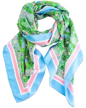 Evelyn & Kate Elegant All Silk Scarf, Fresh Garden Pattern - Green
