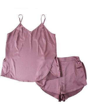 Soft Strokes Silk Pure Mulberry Silk Petal Camisole Top And Shorts Set, Mid-Waist - Purple