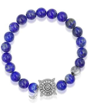 Aurozia Three Charms Solar Meridian Whitegold Plated Sundial And The Sun Coin Lapis Lazuli Beaded Bracelet - Blue