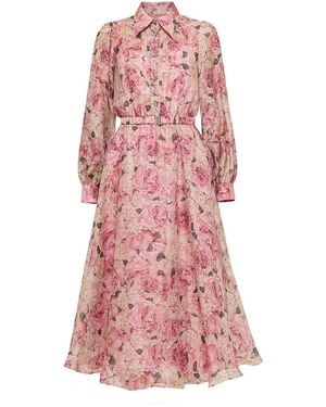 Nissa Belted Linen Maxi Dress - Pink