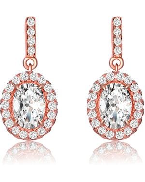 Genevive Jewelry Rose Rose Plated With Clear Cubic Zirconia Dangle Earrings - Red