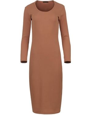 Conquista Long Sleeve Round Neck Midi Dress - Brown