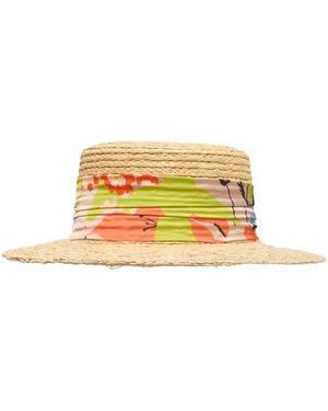 Lost Pattern Frida's Garden Raffia Hat With Ribbon Band - Yellow