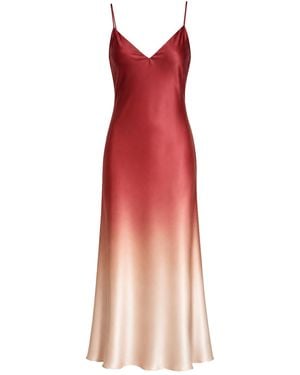 LOVEIST STORE Sienna Ombre Satin Midi Dress - Red