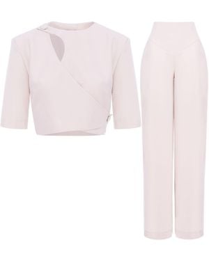 BLUZAT Neutrals Set With Cut-Out Top And Palazzo Pants - Pink