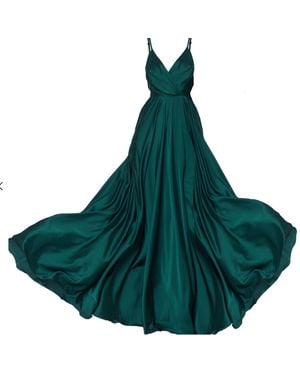 Angelika Jozefczyk Emerald Satin Long Evening Dress - Green