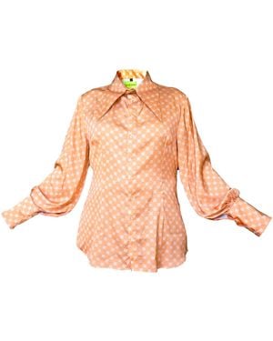 Janara Jones Rose Apricot Satin Long Sleeve Large Collar Blouse - Pink