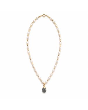ORIGIN OF HEARTS Neutrals Isola Necklace – Freshwater Pearl & Labradorite Pendant Necklace - Metallic