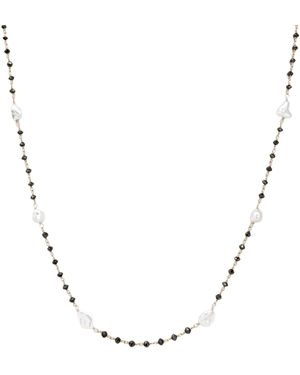 Rahul's Jewels 20" Genuine Diamond & Keshi Pearl Rosary Necklace - Metallic