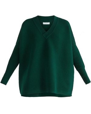 Paisie V-Neck Ribbed Jumper - Green