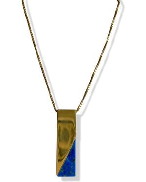 Quartz & Canary Lapis Bar Pendant Vermeil Box Chain - Metallic