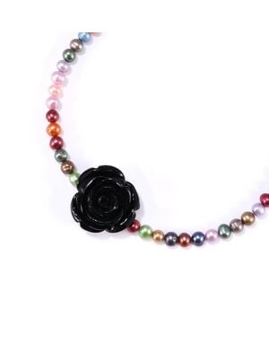Mineralgems•Studio Multicolour Pearl Choker With Rose - Black