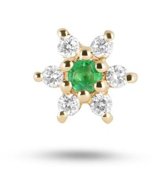 Zohreh Diamond & Emerald Flower Flat Back Earring 9K - Green