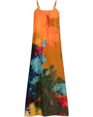 DHARA SHETH DUBAI Canvas & Chaos Abstract Print Spaghetti Strap Maxi Dress - Orange
