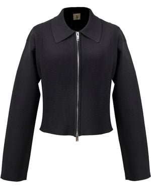 Smart and Joy Minimalist Front Zipper Crop Jacket - Black