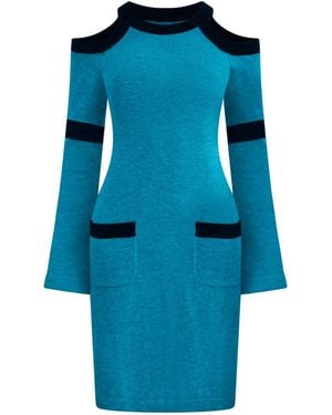 Why Mary Serena Wool Knit Long Sleeve Cold Shoulder Dress - Blue