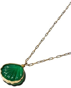 seree Shell Jade Stone Pendant Necklace - Green