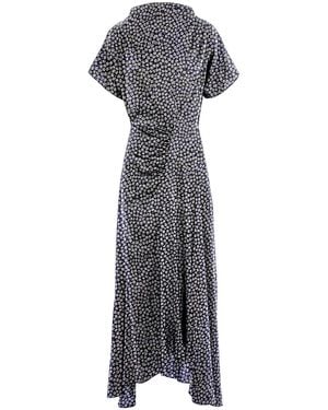 concept A trois Flower Print Dress With Front Drape And Collar - Grey