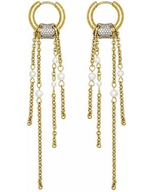 Kirei Nova Pearl Chain Hoop Earrings - Metallic