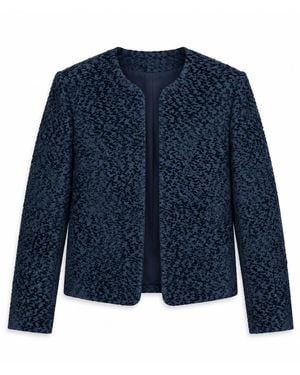 Stovaria Handwoven Moss Texture Wool-Linen Statement Jacket - Blue