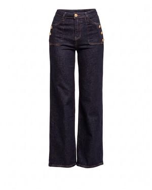 Tantra Spain Sl High-Waisted Straight-Leg Jeans With Front Pockets And Button Accents - Blue